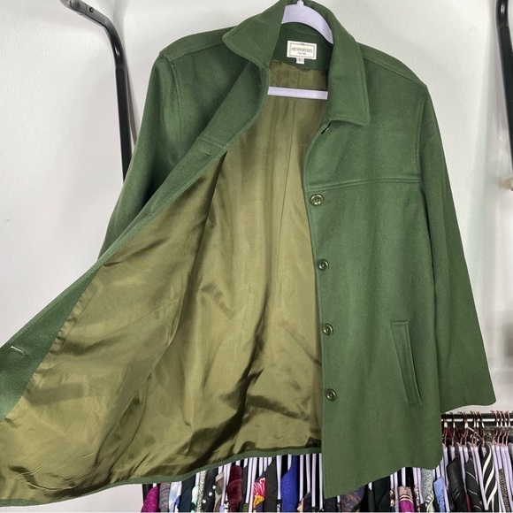 Vintage Henri Bendel New York Green Wool Cashmere Blend Pea Coat - Picture 8 of 9